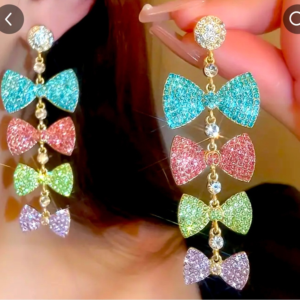 Chandelier Crystal Bow Earrings